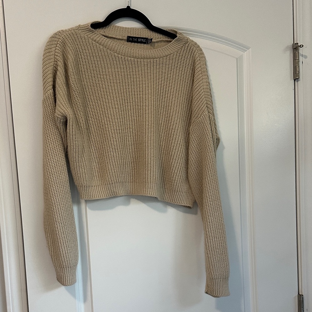 Beige Knit Crew Neck Sweater